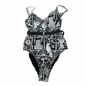 Kenny Flowers Black & White Parrot Print One-Piece Swimsuit